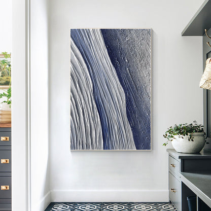Original Navy Blue Seascape Texture Painting on Canvas - Framed Vertical Wall Ar #3