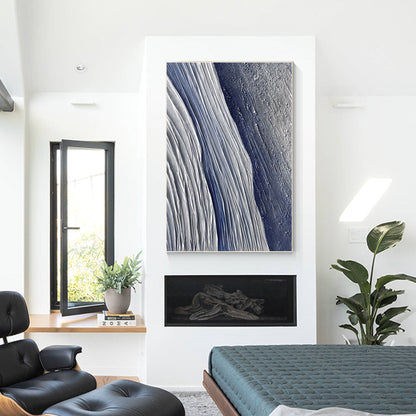 Original Navy Blue Seascape Texture Painting on Canvas - Framed Vertical Wall Ar #5