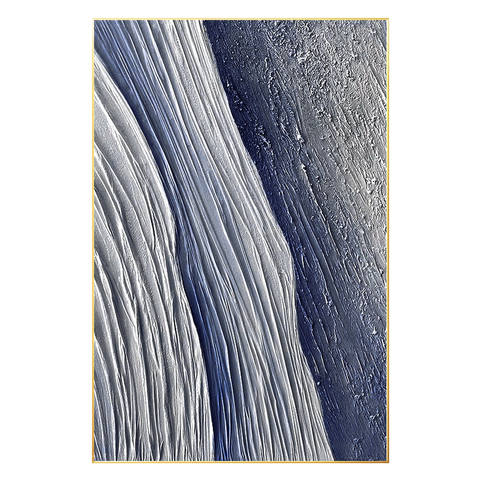 Original Navy Blue Seascape Texture Painting on Canvas - Framed Vertical Wall Ar #7