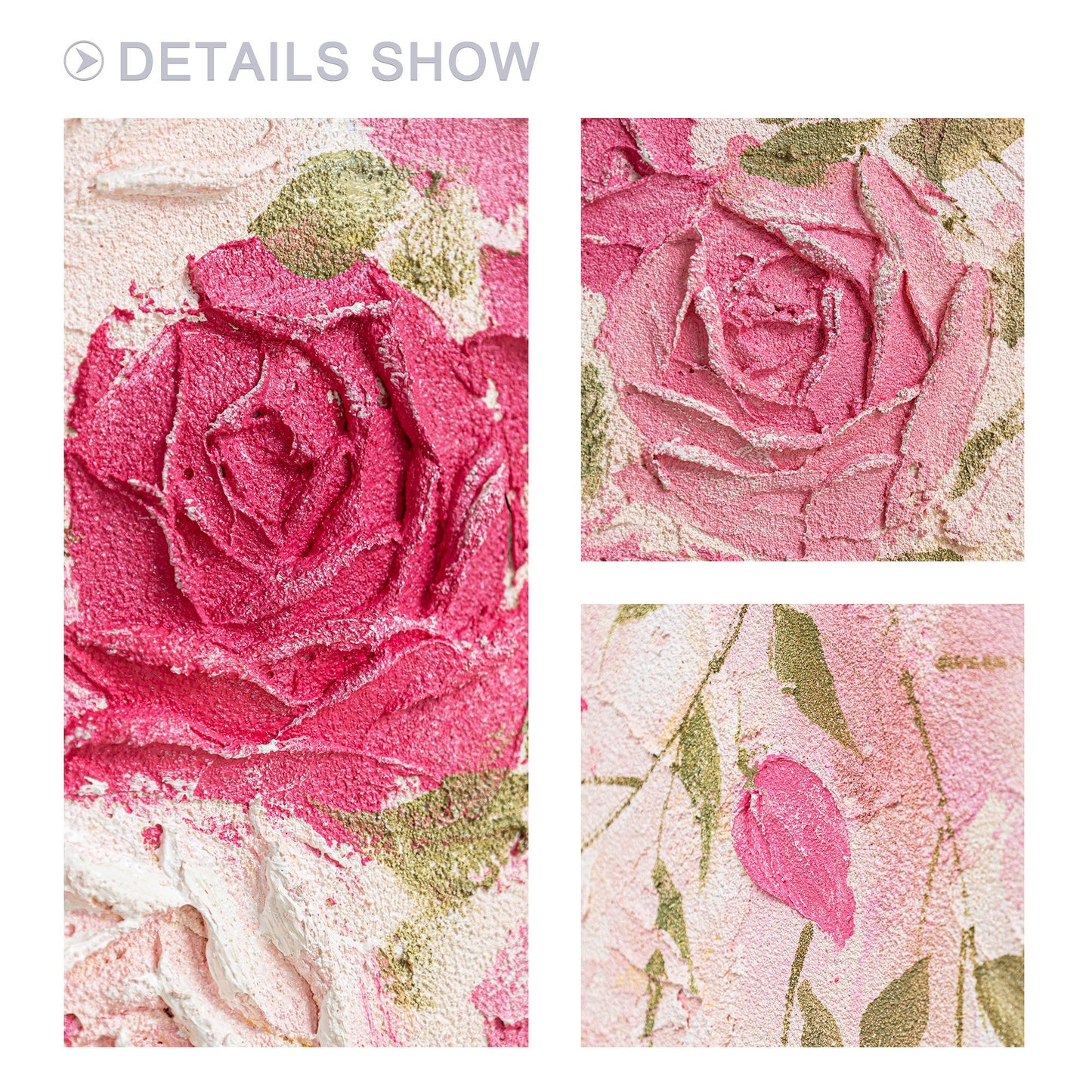 Original Pink Flowers Rose Painting, 3D Texture Flower Painting On Canvas, Extra #3