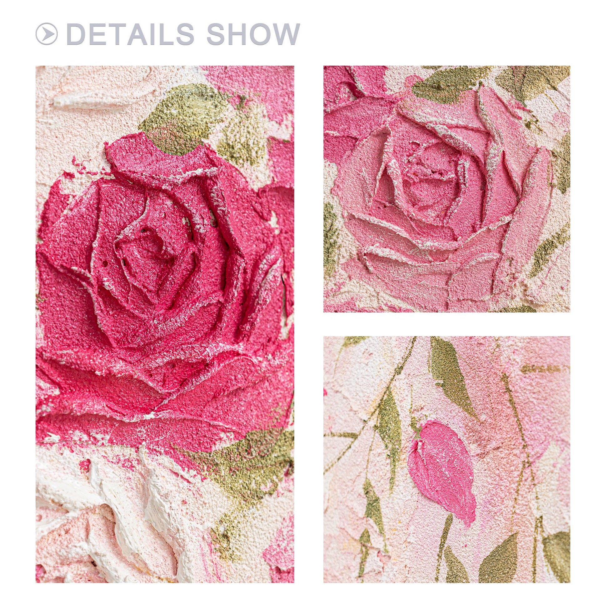 Original Pink Flowers Rose Painting, 3D Texture Flower Painting On Canvas, Extra #3