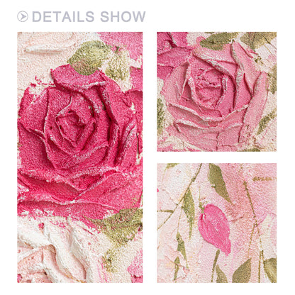 Original Pink Flowers Rose Painting, 3D Texture Flower Painting On Canvas, Extra #3