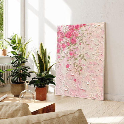 Original Pink Flowers Rose Painting, 3D Texture Flower Painting On Canvas, Extra #4