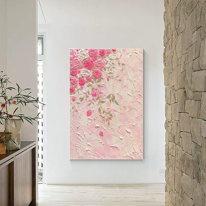 Original Pink Flowers Rose Painting, 3D Texture Flower Painting On Canvas, Extra #5