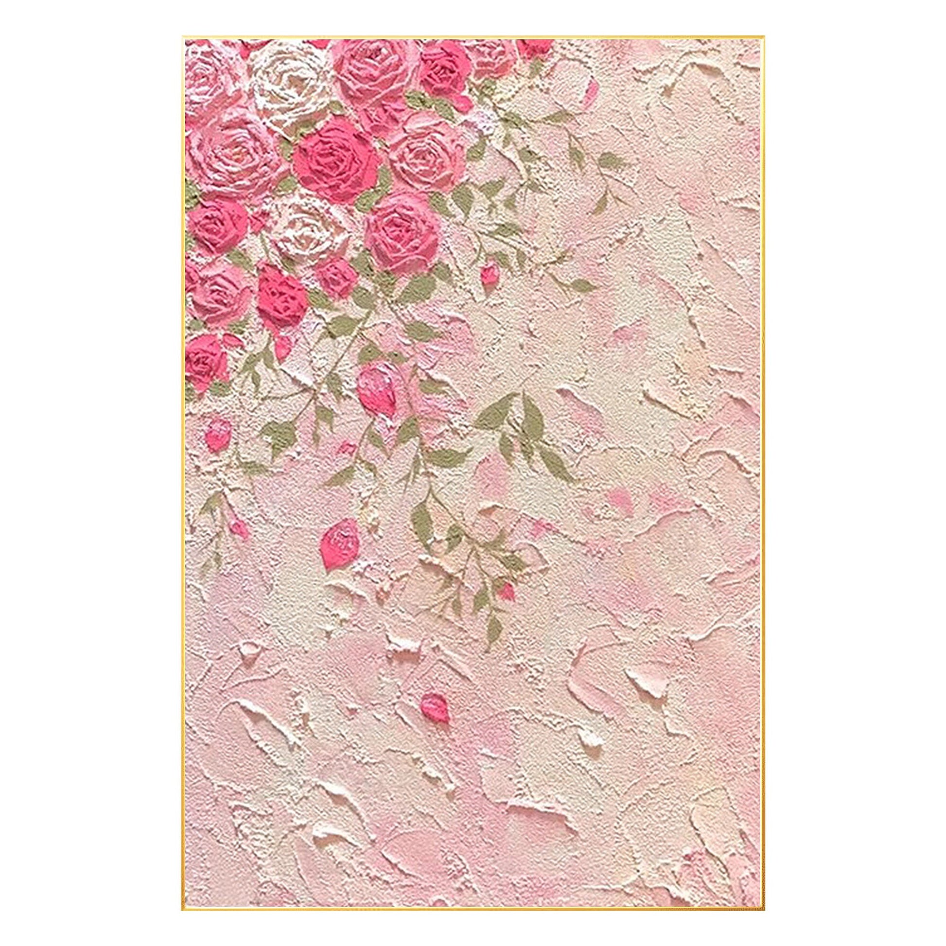 Original Pink Flowers Rose Painting, 3D Texture Flower Painting On Canvas, Extra #8
