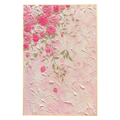 Original Pink Flowers Rose Painting, 3D Texture Flower Painting On Canvas, Extra #8