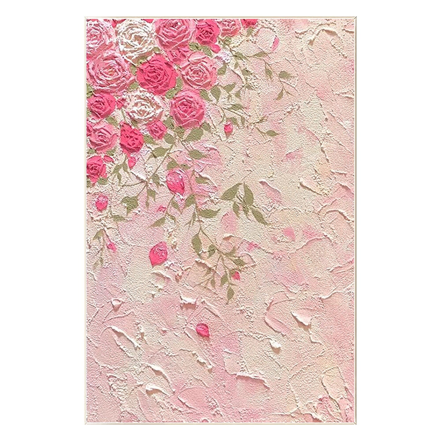 Original Pink Flowers Rose Painting, 3D Texture Flower Painting On Canvas, Extra #9