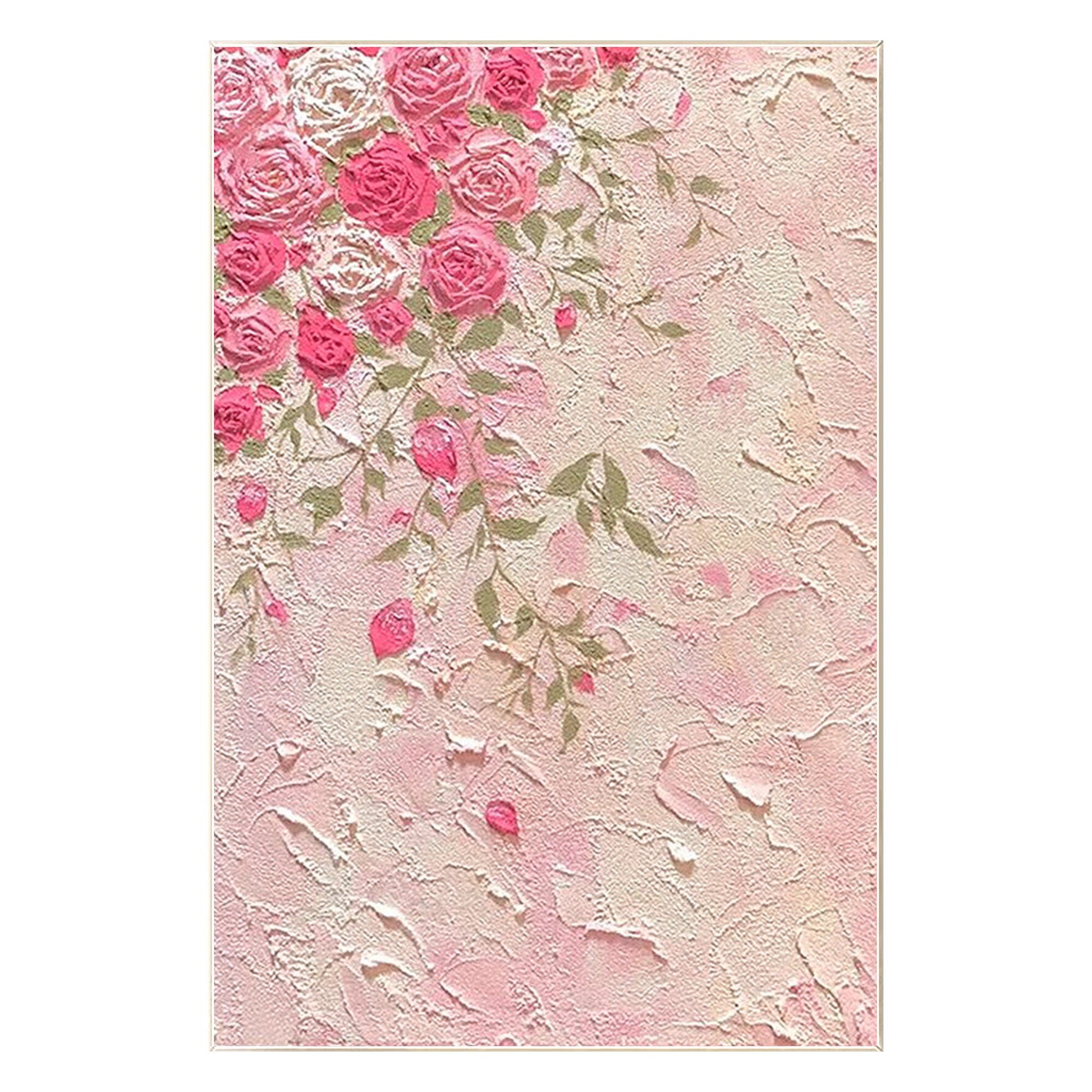 Original Pink Flowers Rose Painting, 3D Texture Flower Painting On Canvas, Extra #9