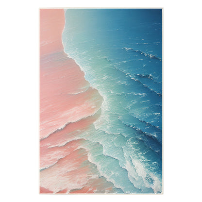 Original Seascape Painting: Blue Pink Sea Wave Texture, Framed Canvas Wall Art #8