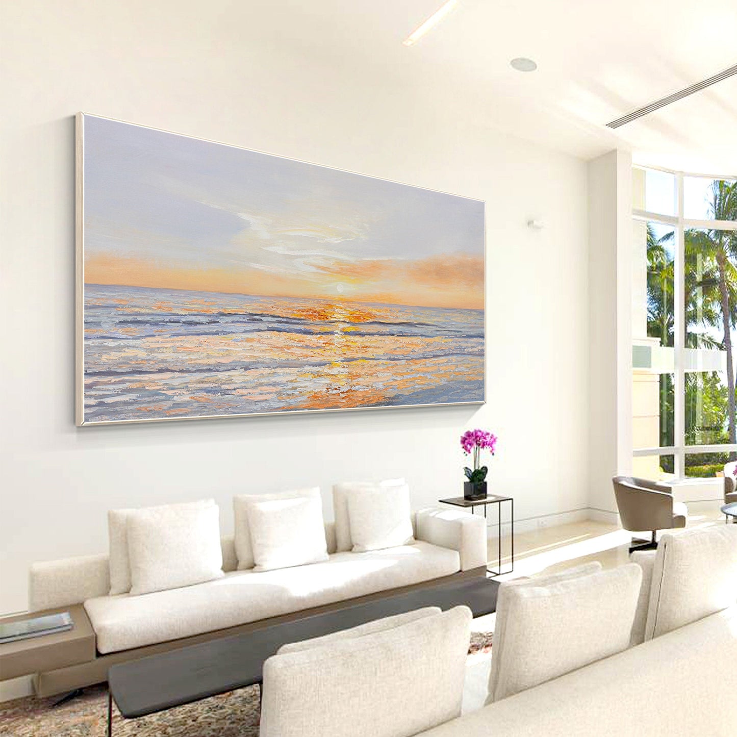 Original Seascape Painting on Canvas: Abstract Sunrise, Coastal Wall Art #2
