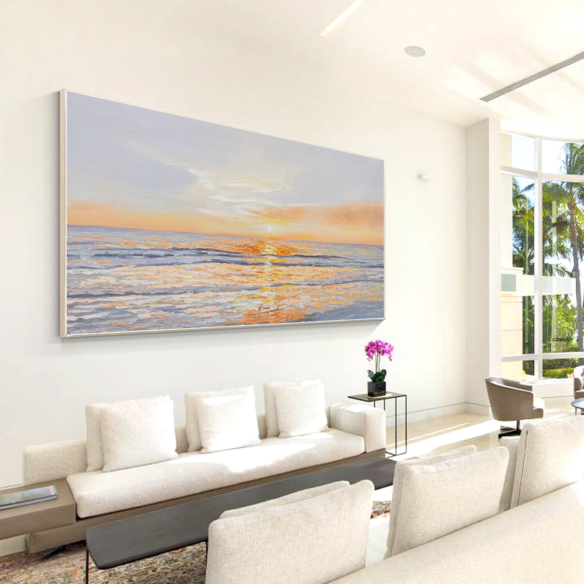 Original Seascape Painting on Canvas: Abstract Sunrise, Coastal Wall Art #2
