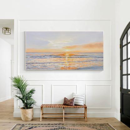 Original Seascape Painting on Canvas: Abstract Sunrise, Coastal Wall Art #3