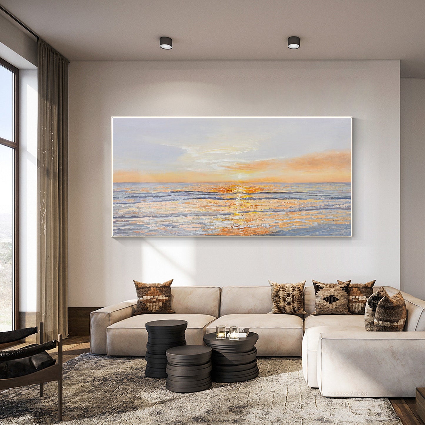 Original Seascape Painting on Canvas: Abstract Sunrise, Coastal Wall Art #4