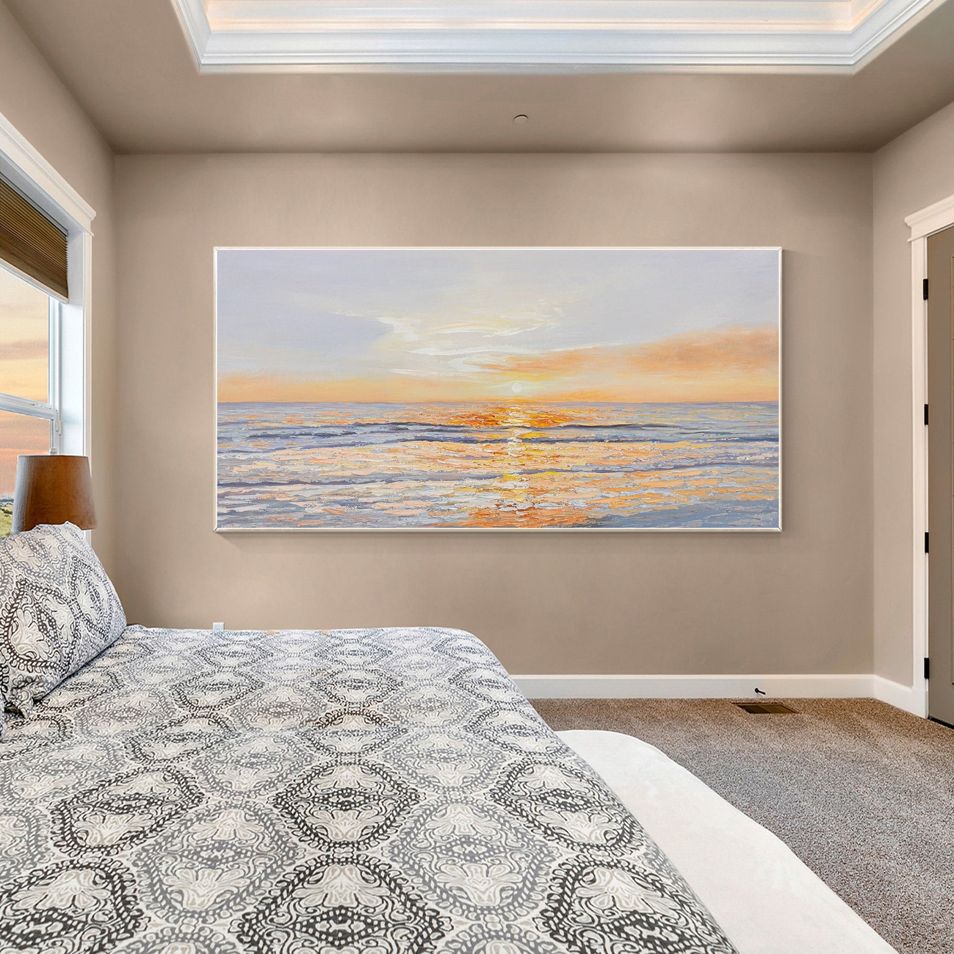 Original Seascape Painting on Canvas: Abstract Sunrise, Coastal Wall Art #5