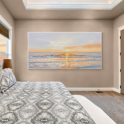 Original Seascape Painting on Canvas: Abstract Sunrise, Coastal Wall Art #5