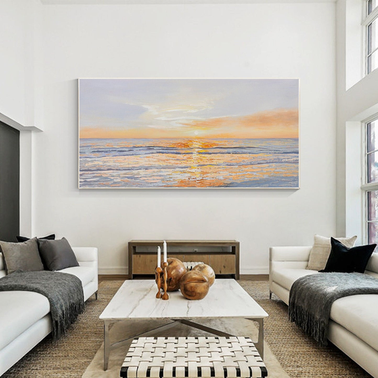 Original Seascape Painting on Canvas: Abstract Sunrise, Coastal Wall Art #1