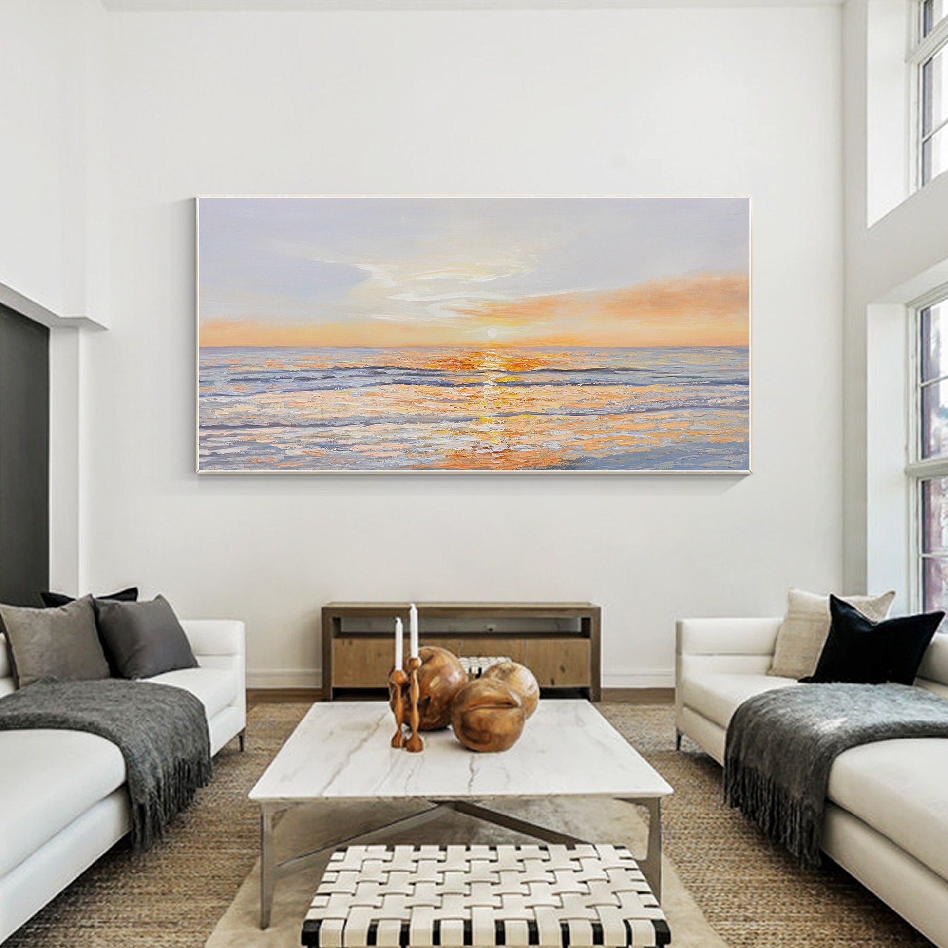 Original Seascape Painting on Canvas: Abstract Sunrise, Coastal Wall Art #1
