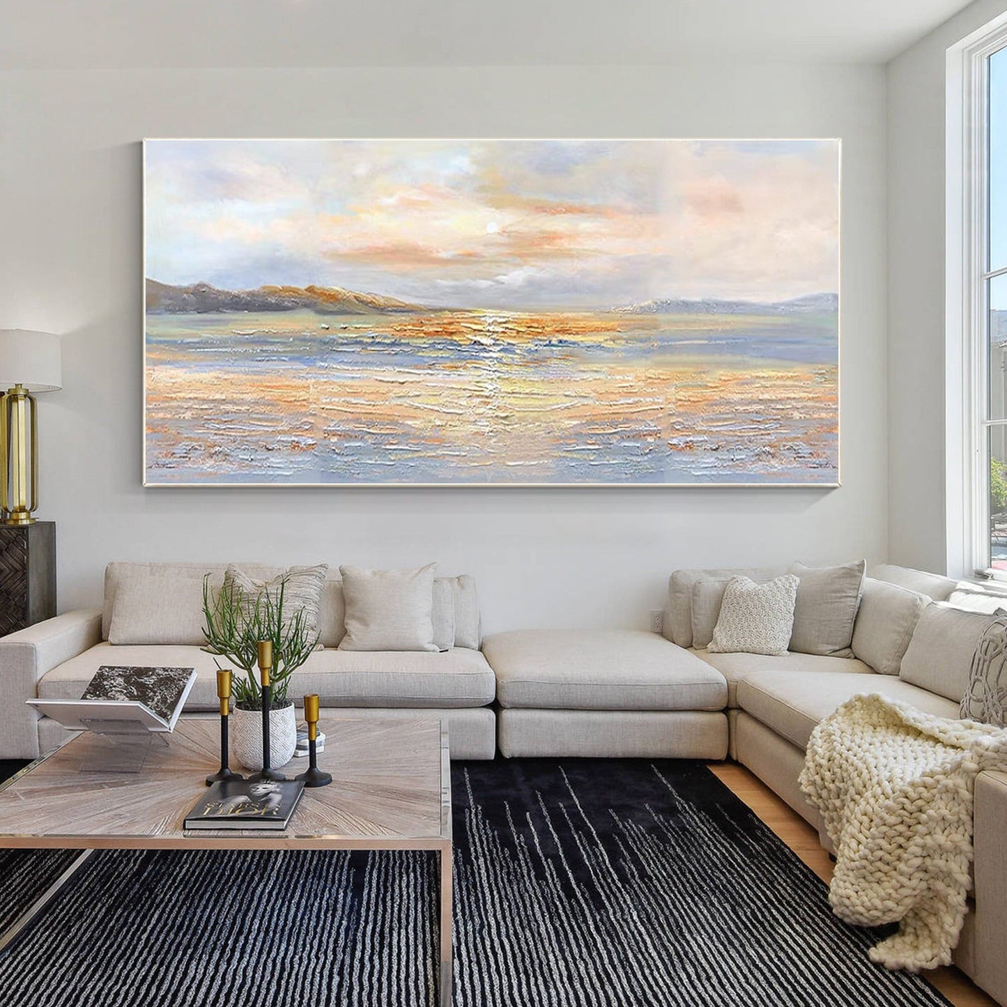 Original Seascape Sunrise Painting: Orange Gold Coastal Wall Art #2