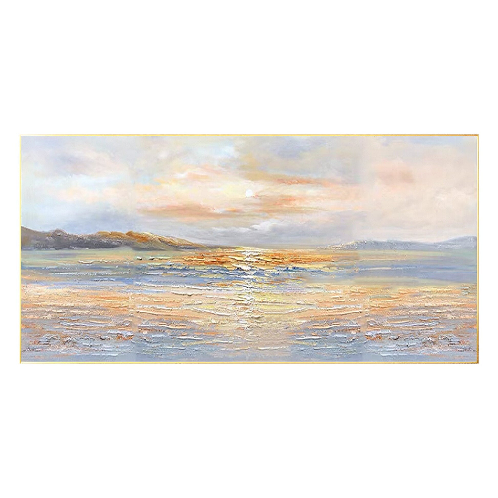 Original Seascape Sunrise Painting: Orange Gold Coastal Wall Art #11