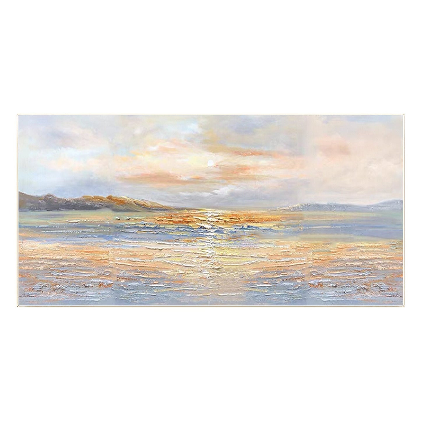 Original Seascape Sunrise Painting: Orange Gold Coastal Wall Art #12