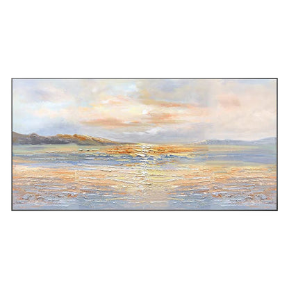 Original Seascape Sunrise Painting: Orange Gold Coastal Wall Art #13