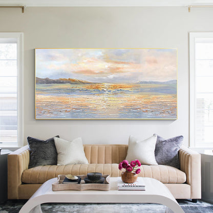Original Seascape Sunrise Painting: Orange Gold Coastal Wall Art #4