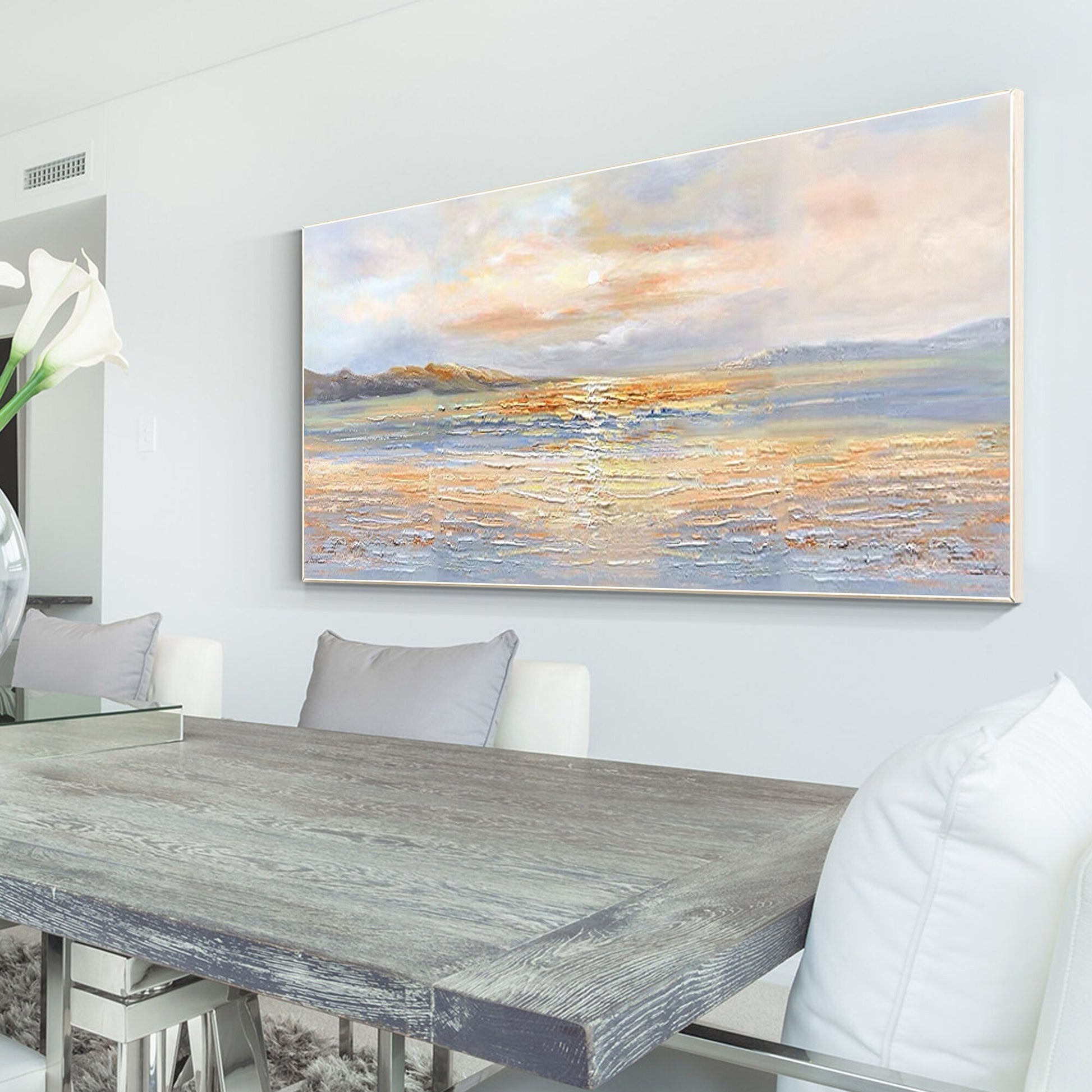 Original Seascape Sunrise Painting: Orange Gold Coastal Wall Art #5