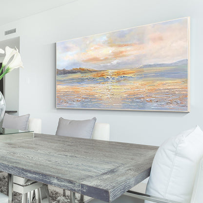 Original Seascape Sunrise Painting: Orange Gold Coastal Wall Art #5