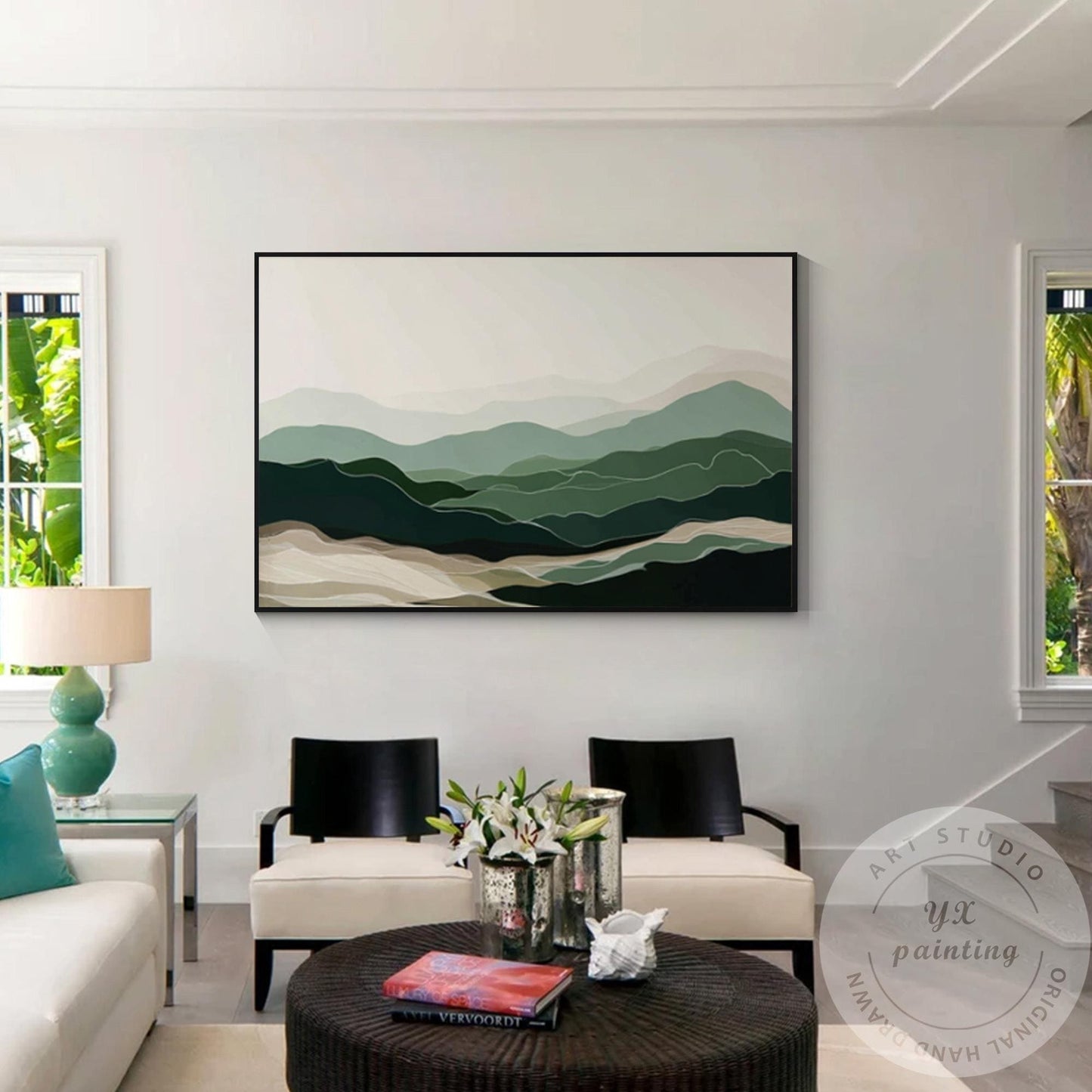 Original Smoky Mountains Landscape Painting, Textured Green Canvas Art, Horizont #3