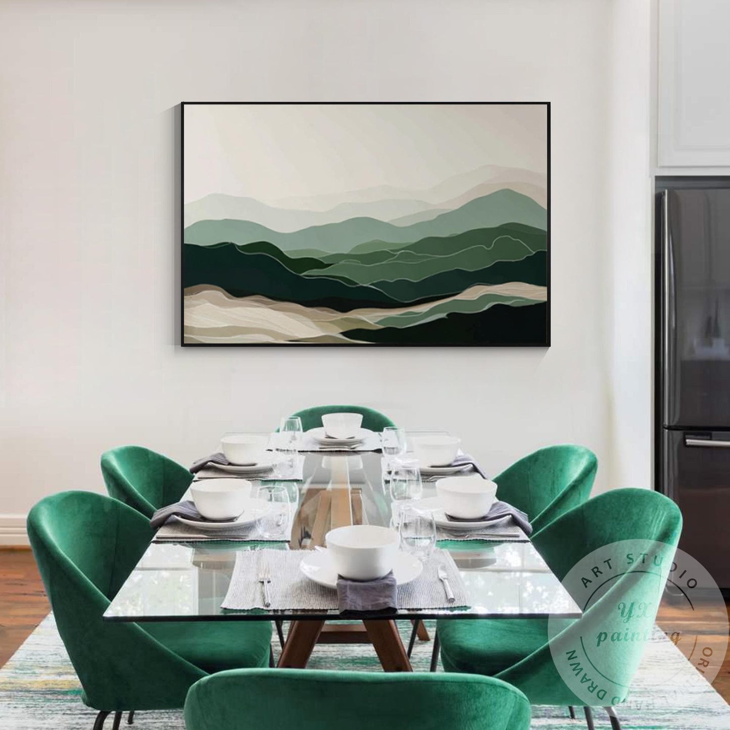 Original Smoky Mountains Landscape Painting, Textured Green Canvas Art, Horizont #5