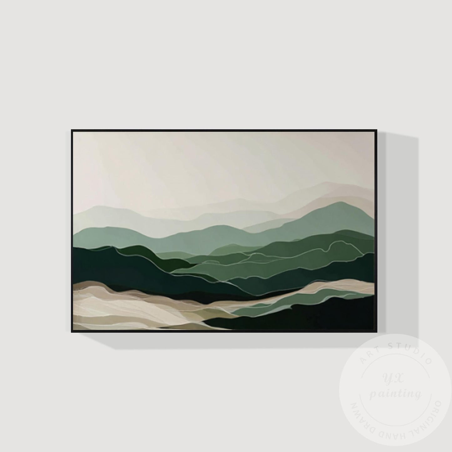 Original Smoky Mountains Landscape Painting, Textured Green Canvas Art, Horizont #7