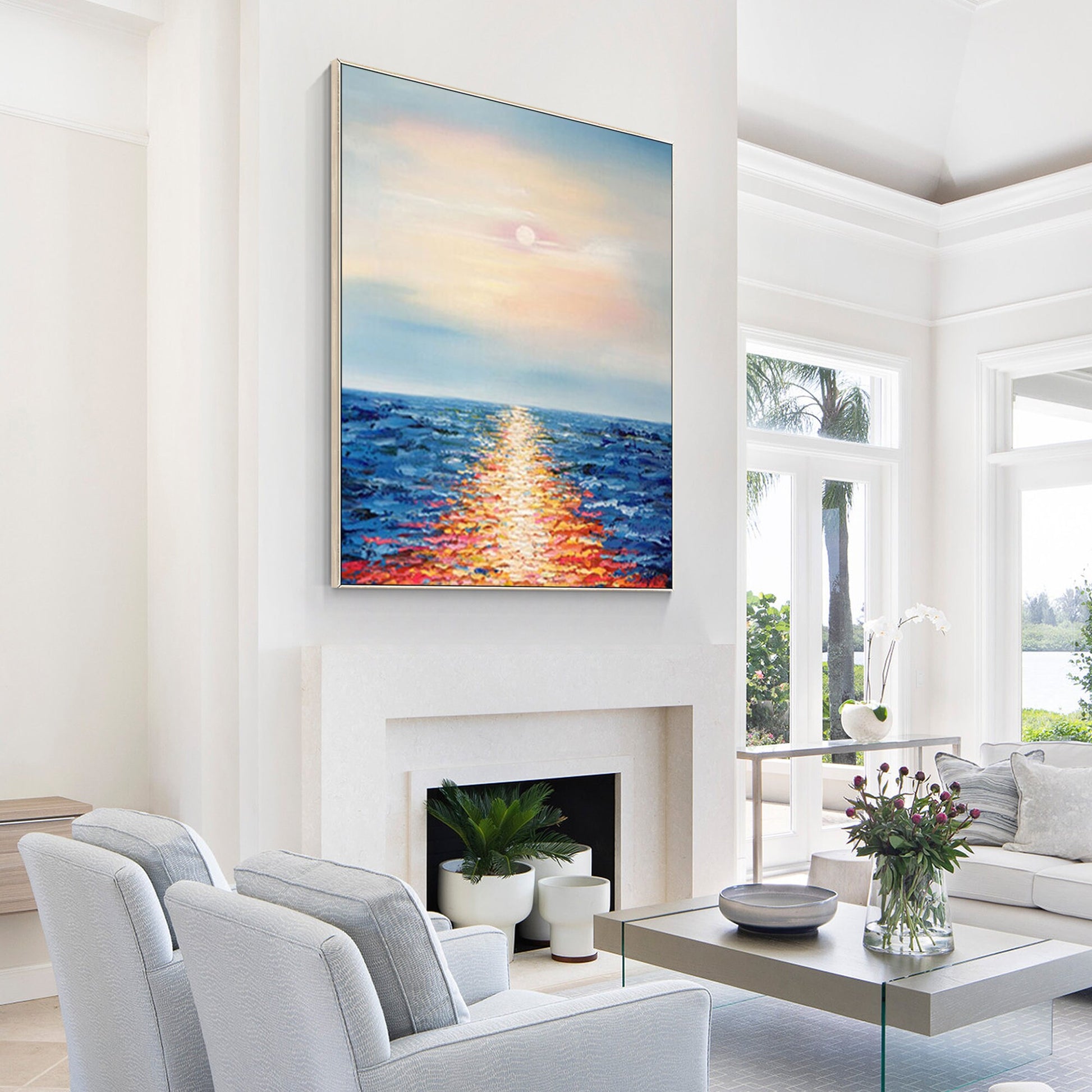 Original Sunrise Seascape Abstract Paintings On Canvas Palette knife Extra Large #3