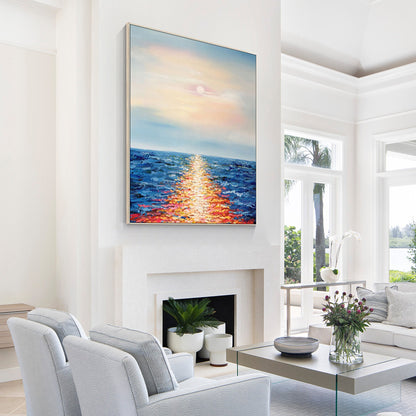 Original Sunrise Seascape Abstract Paintings On Canvas Palette knife Extra Large #3
