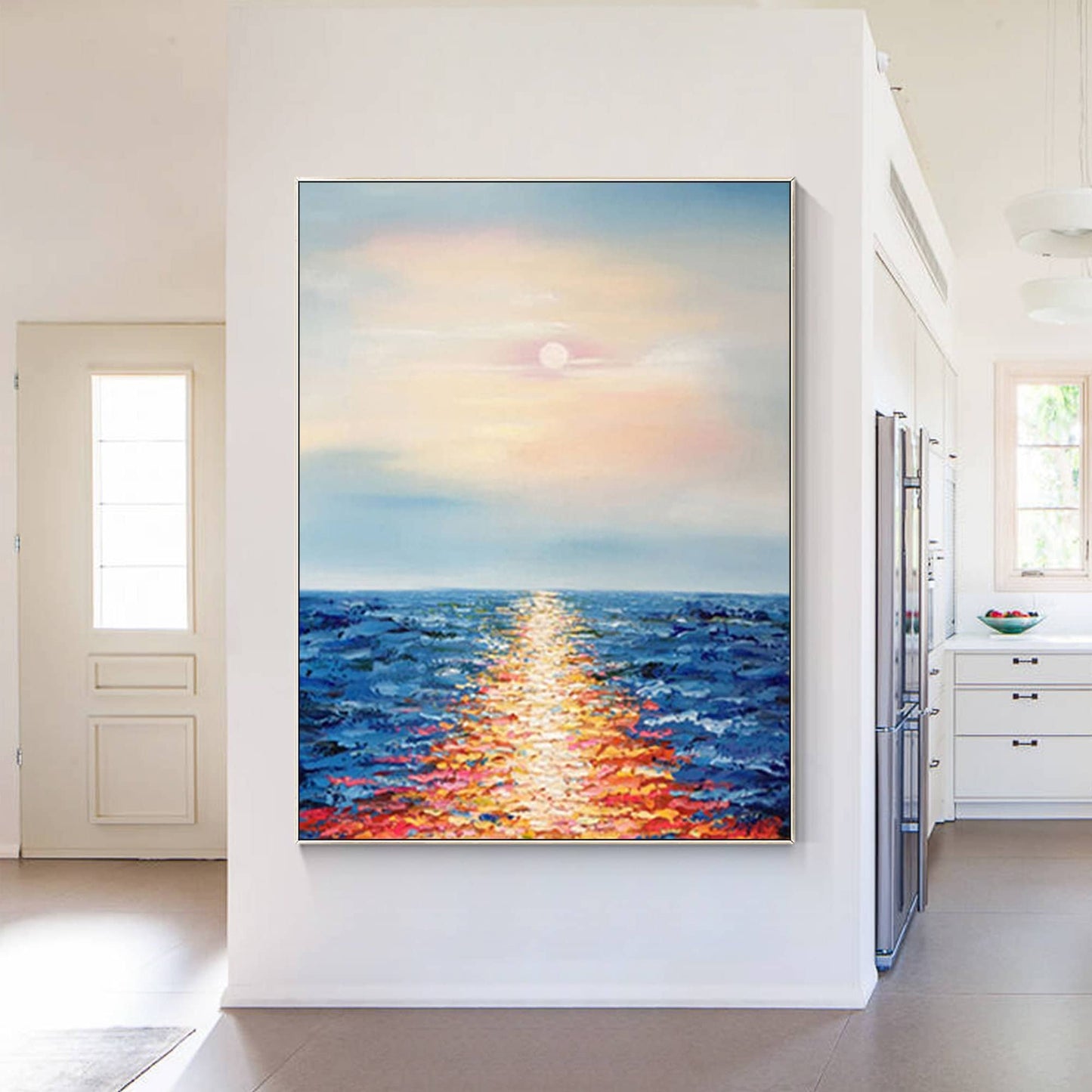 Original Sunrise Seascape Abstract Paintings On Canvas Palette knife Extra Large #1