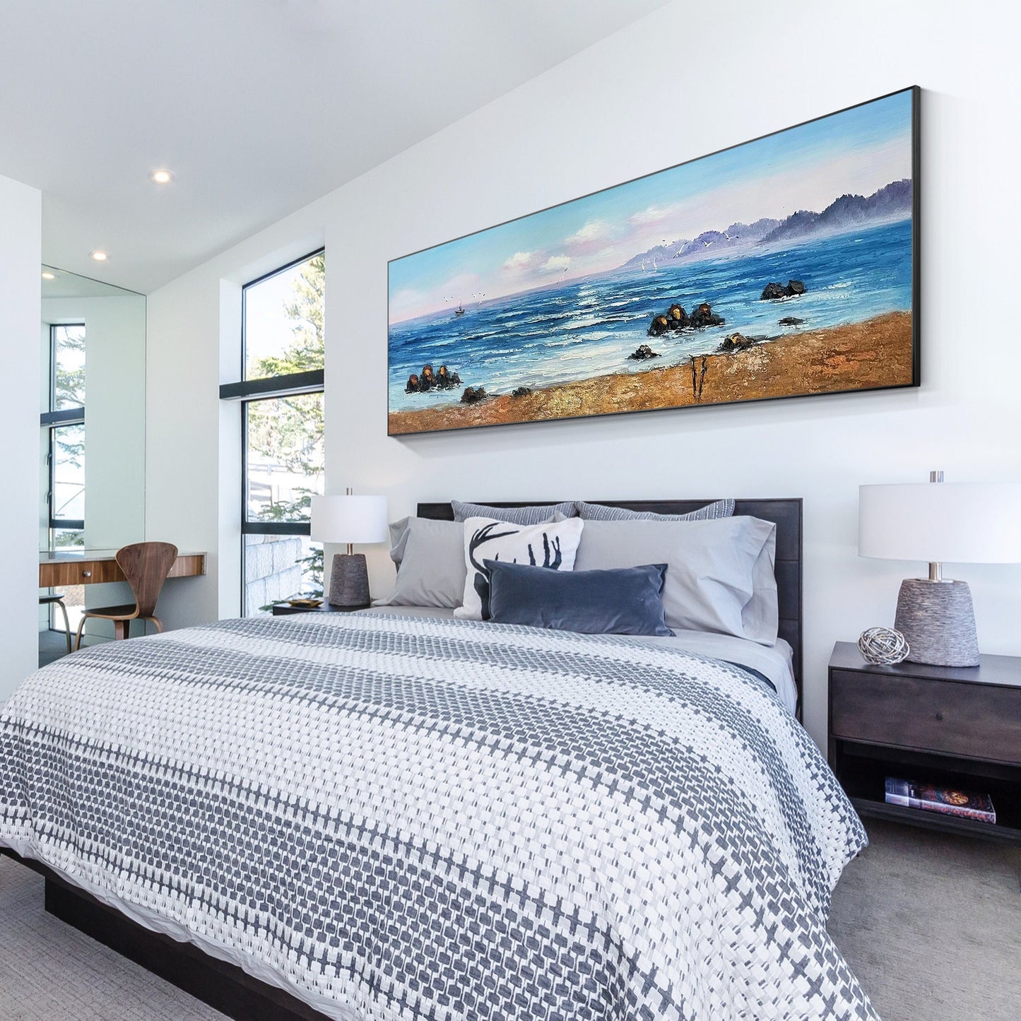 Original Sunrise Seascape Painting: Long Horizontal Canvas Wall Art #3