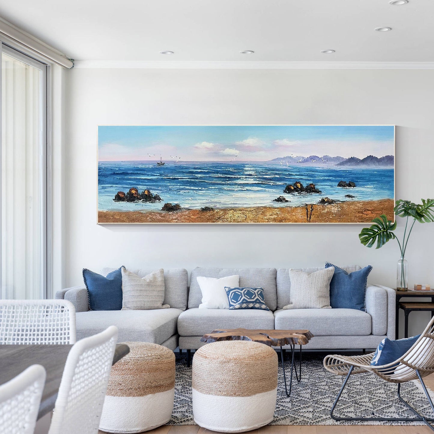 Original Sunrise Seascape Painting: Long Horizontal Canvas Wall Art #4