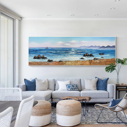 Original Sunrise Seascape Painting: Long Horizontal Canvas Wall Art #4