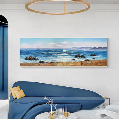Original Sunrise Seascape Painting: Long Horizontal Canvas Wall Art #5