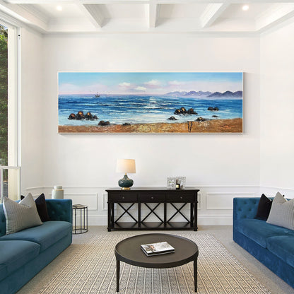 Original Sunrise Seascape Painting: Long Horizontal Canvas Wall Art #1