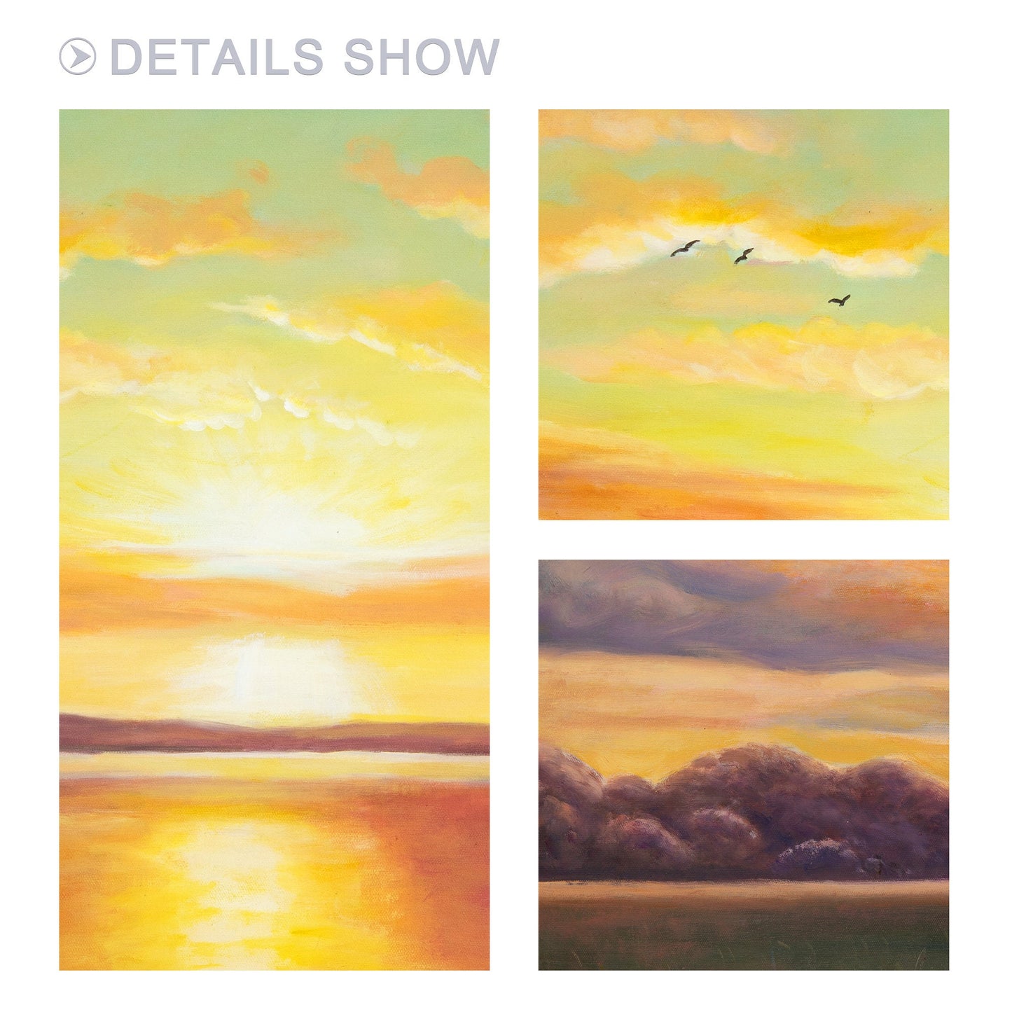 Original Sunrise Sunset Landscape Painting: Long Horizontal Canvas Wall Art #3