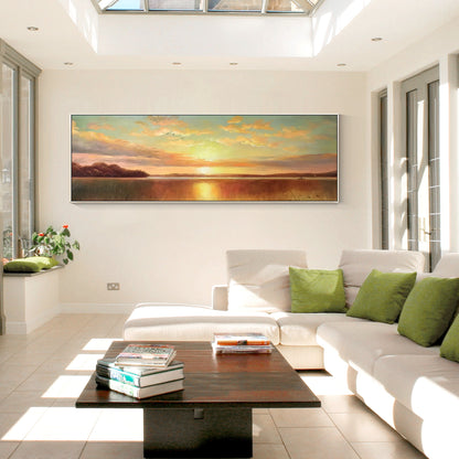 Original Sunrise Sunset Landscape Painting: Long Horizontal Canvas Wall Art #4