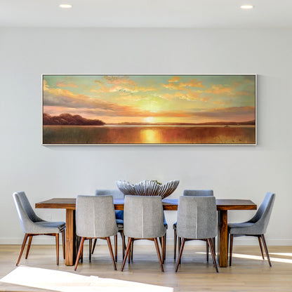 Original Sunrise Sunset Landscape Painting: Long Horizontal Canvas Wall Art #5