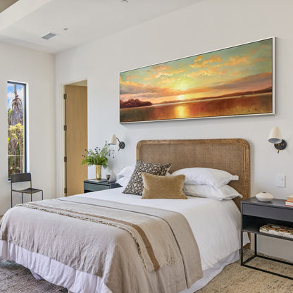 Original Sunrise Sunset Landscape Painting: Long Horizontal Canvas Wall Art #6