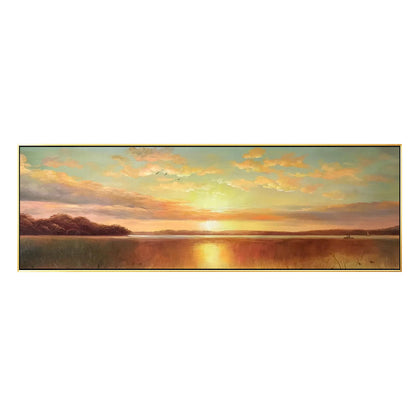Original Sunrise Sunset Landscape Painting: Long Horizontal Canvas Wall Art #8