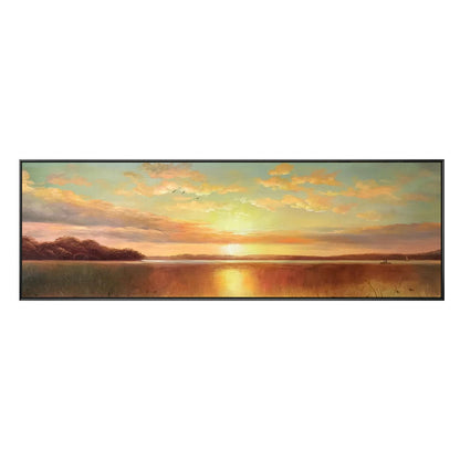 Original Sunrise Sunset Landscape Painting: Long Horizontal Canvas Wall Art #10