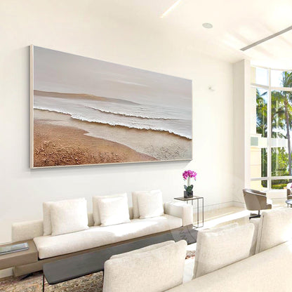 Original Textured Beach Seascape Painting: Light Brown Abstract Canvas Art #3