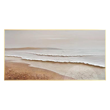 Original Textured Beach Seascape Painting: Light Brown Abstract Canvas Art #8