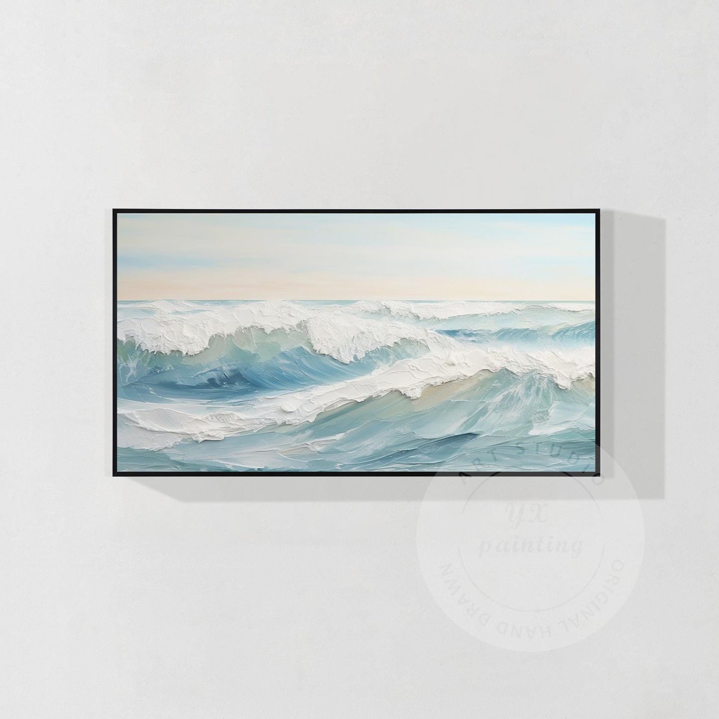 Original Textured Ocean Waves Painting: Framed Coastal Nature Art #7