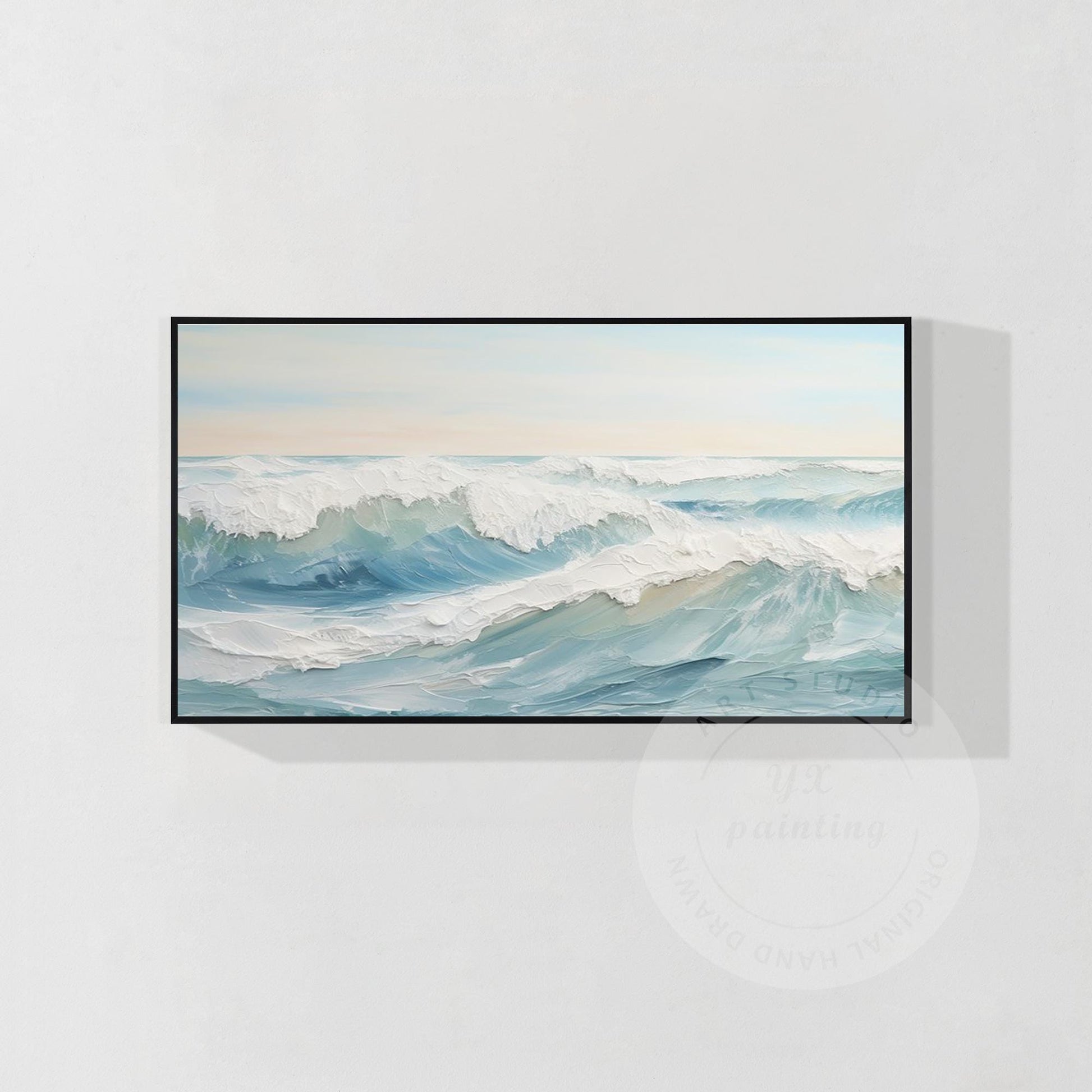 Original Textured Ocean Waves Painting: Framed Coastal Nature Art #7