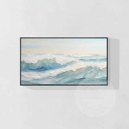 Original Textured Ocean Waves Painting: Framed Coastal Nature Art #7